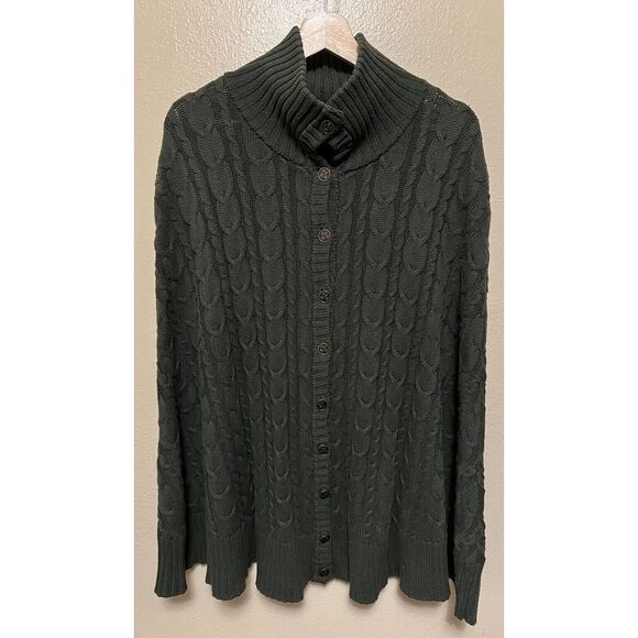 Outlander Hot Topic‎ Green Button Up Cable Knit Cape Shawl Women's Size Plus 2/3 - Picture 1 of 12